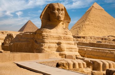 Full Sphynx Profile Pyramid Giza Egypt